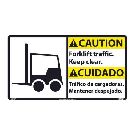 National Marker Co Bilingual Vinyl Sign - Caution Forklift Traffic Keep Clear CBA8P
